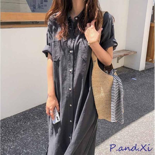 ワンピース シャツワンピース ロング丈 リラックスマキシ丈シャツ
