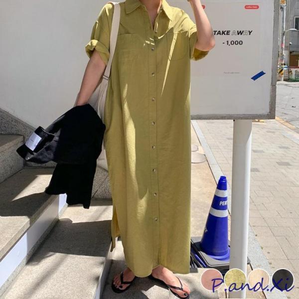ワンピース シャツワンピース ロング丈 リラックスマキシ丈シャツ
