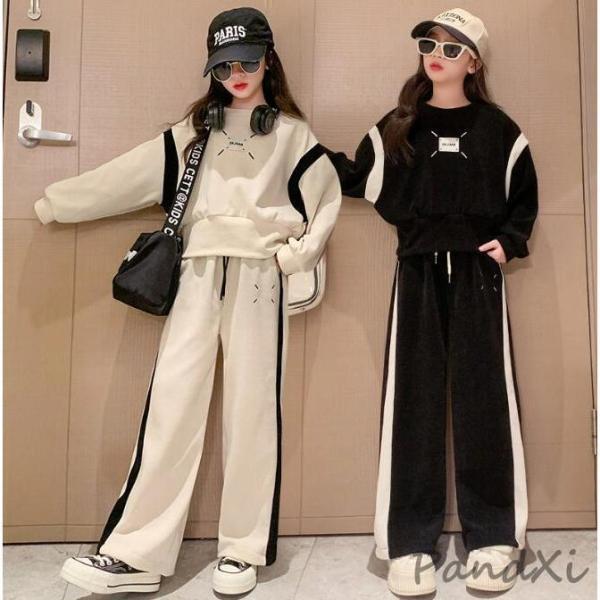 子供服 セットアップ  女の子 パーカー 春秋 2点セット 上下セット Tシャツ 無地 ガウチョパンツ キッズ  おしゃれ カジュアル 可愛い