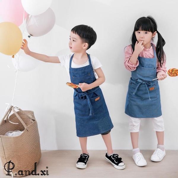 エプロン キッズ 子供用 男女兼用 男の子 女の子 デニム カフェ