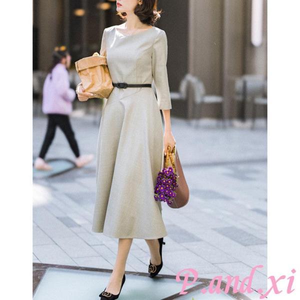 ワンピース レディース ドレス ロングワンピース 無地 Aライン ハイ