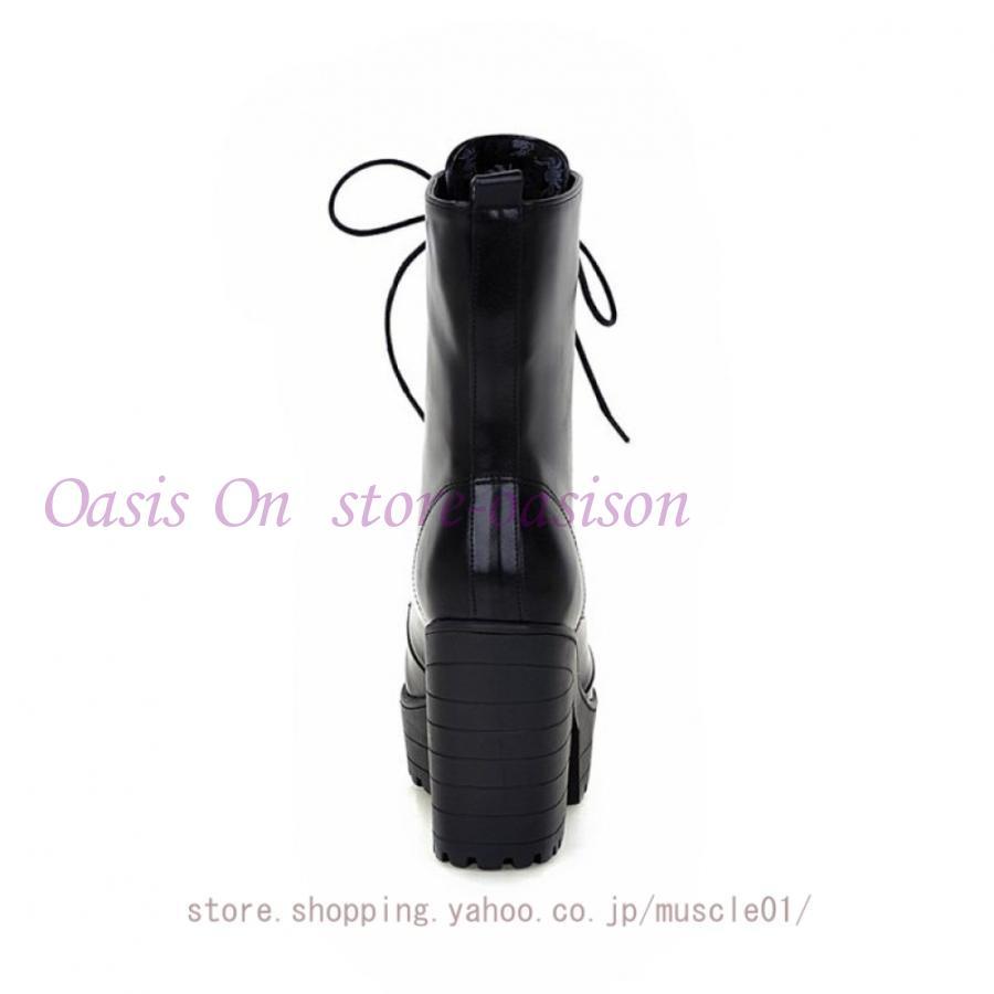 厚底ブーツ レディース レースアップブーツ 厚底ヒール ステッチ