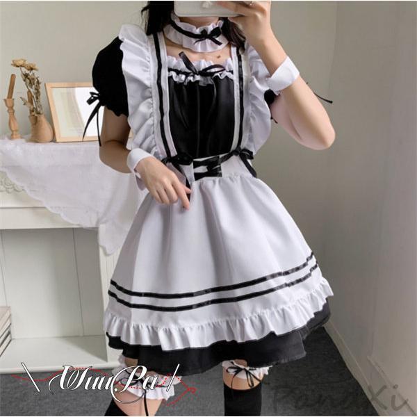 メイド服 ワンピース エプロン リボン 仮装 レディース 可愛い