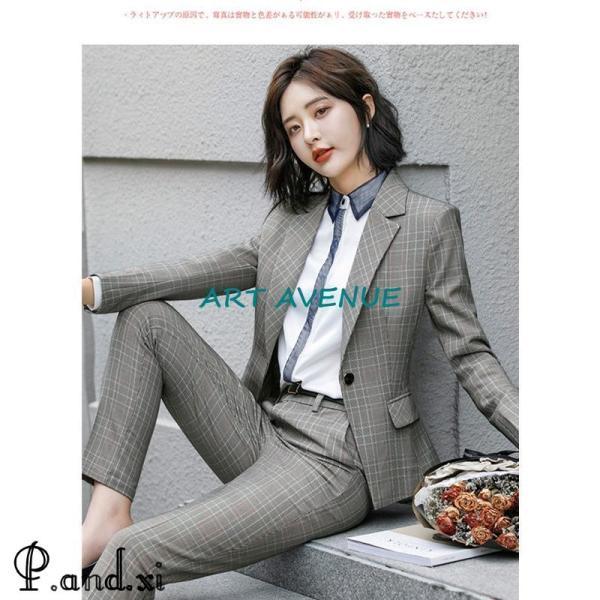 スーツセット レディース パンツセット セットアップ 20代30代40代 事務服 フォーマル面接 制服OL 細身ビジネス 通勤 レディース スーツセット パンツセットチェック柄 20代30代40代 事務服