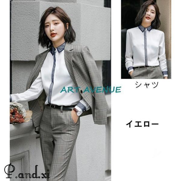 レディース スーツセット パンツセットチェック柄 20代30代40代 事務服