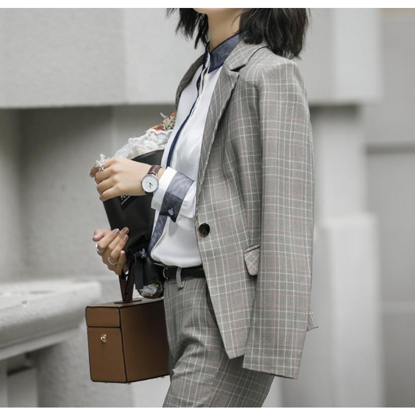 レディース  スーツセット パンツセットチェック柄  20代30代40代 事務服 フォーマル 細身シルエット 制服OL  ビジネス 入学式 卒業式 通勤の画像