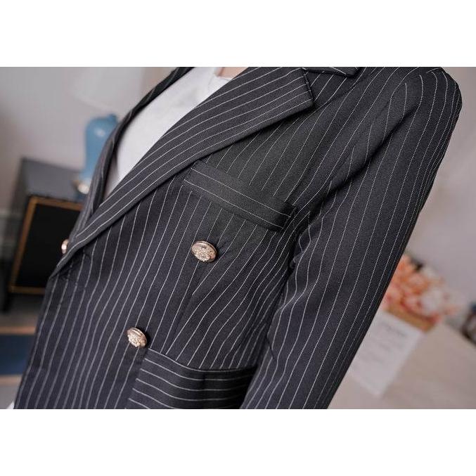 【新品】KUMIKYOKU パンツスーツ ブラックストライプ サイズ8（19号） レディーススーツ パンツスーツ スーツ 美脚 脚長 ブラック