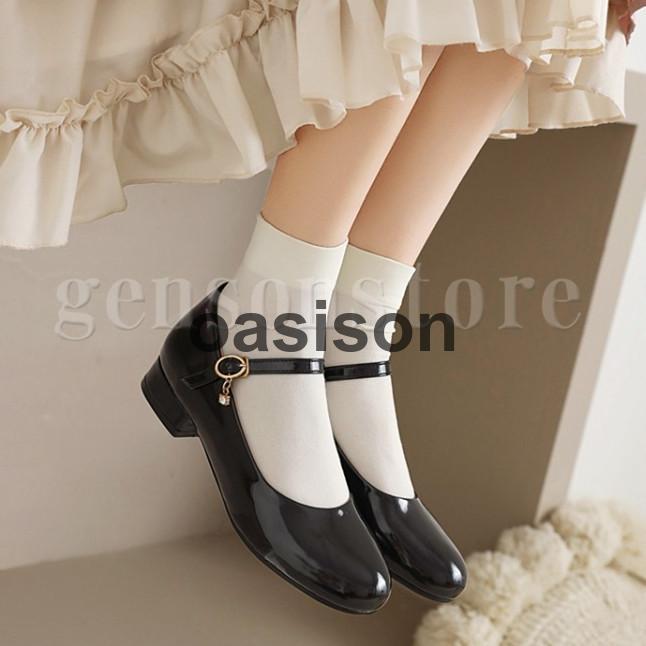 22.0〜24.5cm甲ストラップ パンプス ローヒール エナメル 2.5cm