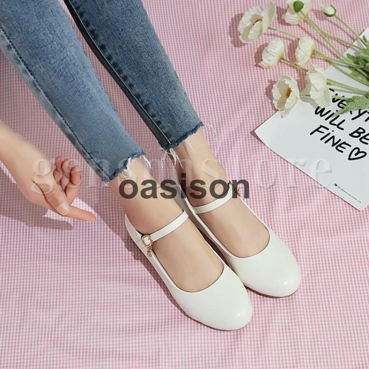 22.0〜24.5cm甲ストラップ パンプス ローヒール エナメル 2.5cm