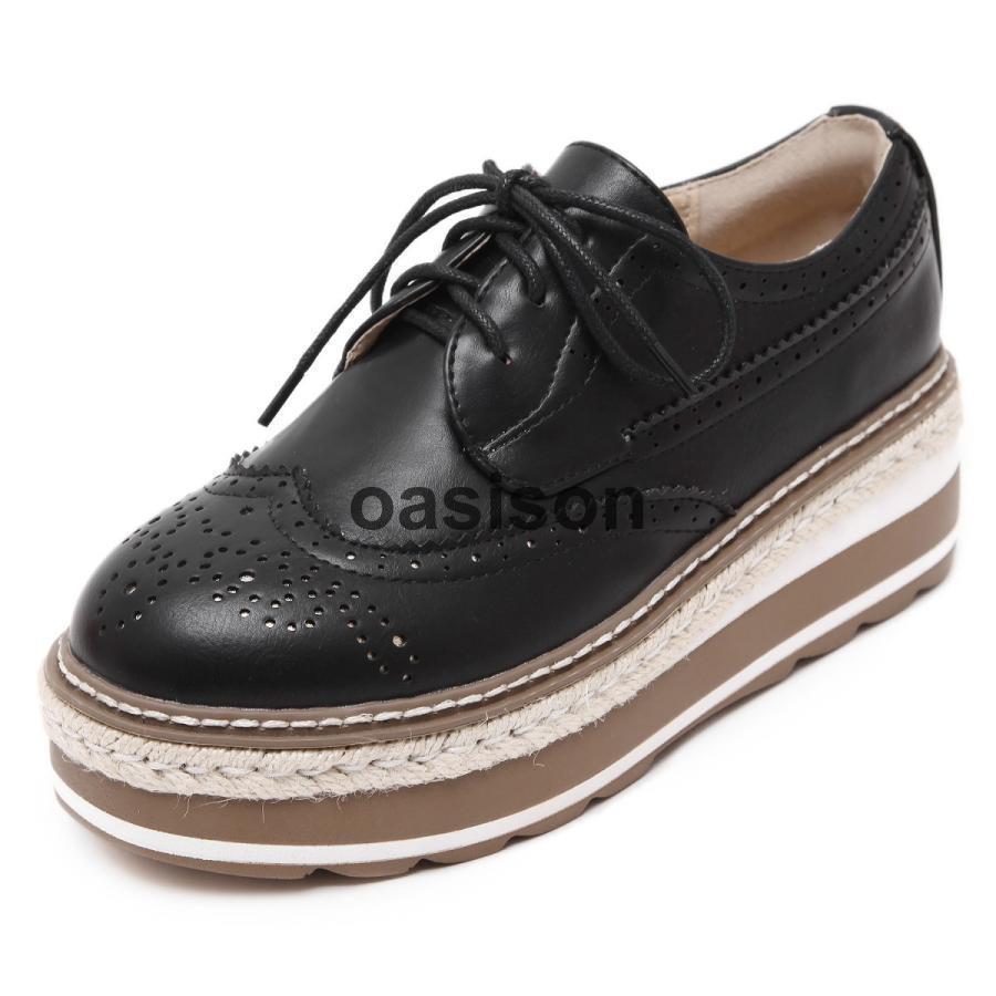 エナメル調オックスフォードシューズ 厚底 レースアップシューズ