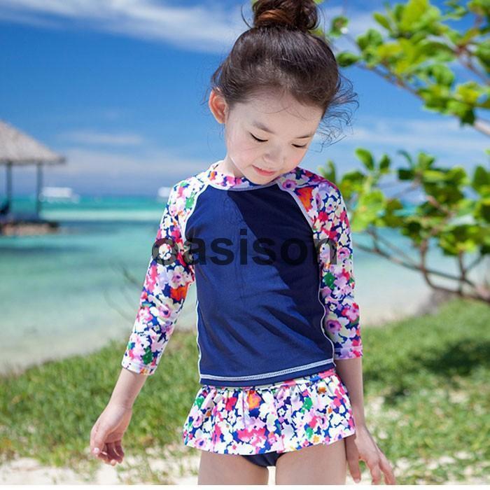 子供 キッズ水着 女の子 セパレート 長袖ラッシュガード ショート