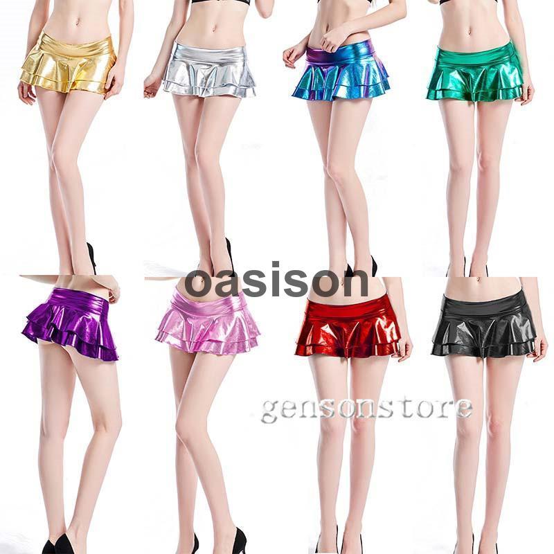 メタリック ミニスカート フリル ローライズ レディース ボトム 光沢