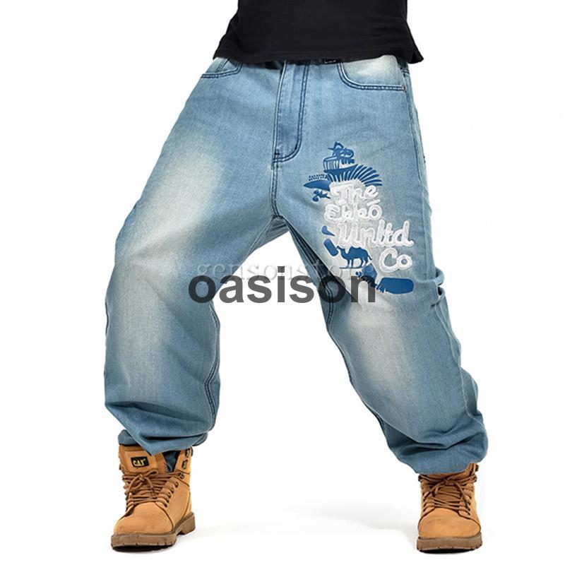 ジーンズ デニム メンズ バギーパンツ ヒップホップ ルーズ 刺繍 長