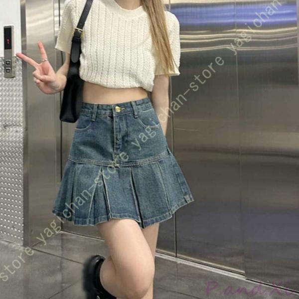 デニム ミニスカート 夏 ハイウエスト 可愛い デニムスカート aライン