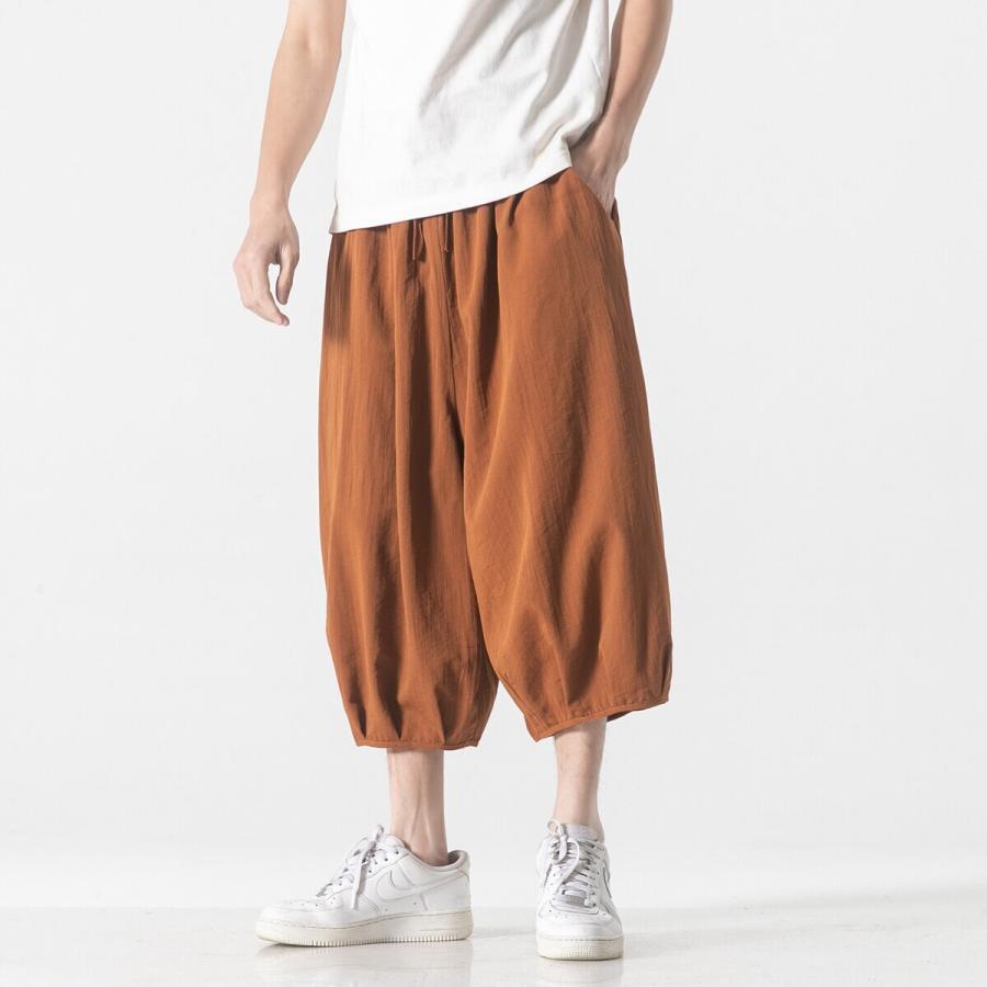 サルエルパンツ メンズ 夏 ワイド リネン 7分丈 パンツ リンネル