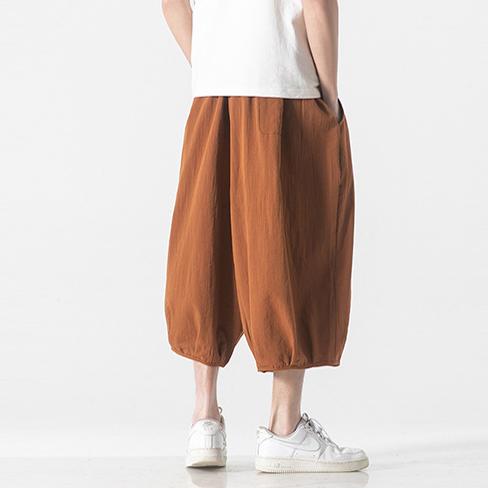サルエルパンツ メンズ 夏 ワイド リネン 7分丈 パンツ リンネル