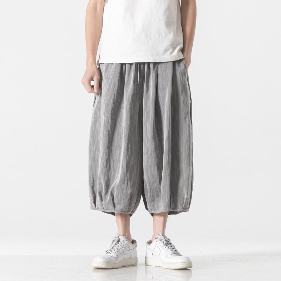 萌　MOYURU やわらかい綿　七分丈サルエルパンツ　ワイド　総柄　サイズM〜L サルエルパンツ メンズ 夏 ワイド リネン 7分丈 パンツ リンネル