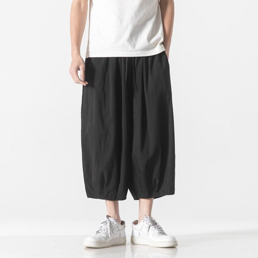 サルエルパンツ メンズ 夏 ワイド リネン 7分丈 パンツ リンネル