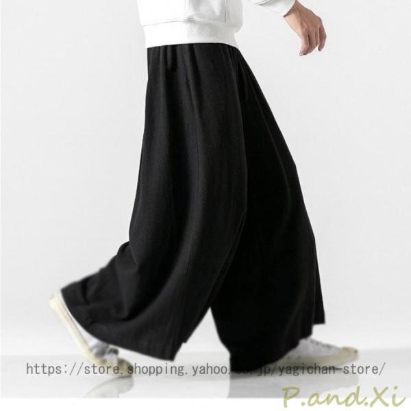 ブラック 袴パンツ ワイドパンツ アンクルワイドパンツ はかまパンツ