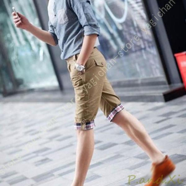 チェック柄 ロールアップ 5分丈パンツ メンズ チェック パンツ 7分丈
