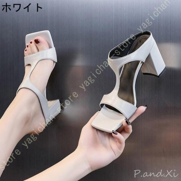 ミュールサンダル ストラップ 太ヒール 7cm レディース サンダル
