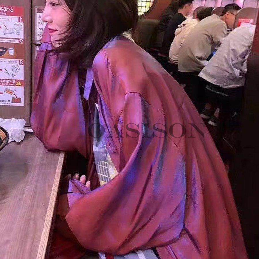 ブラウス サテン ロングシャツ 光沢 トップス 長袖 カーディガン