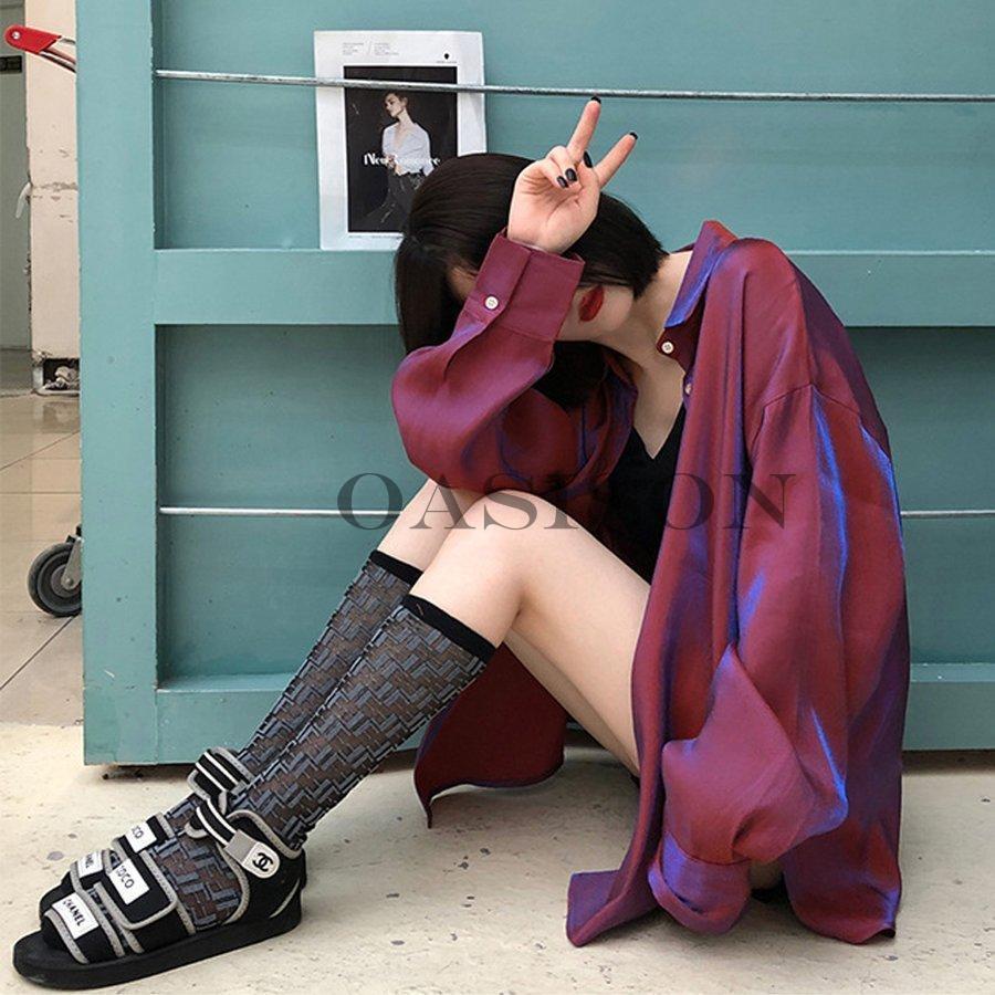 ブラウス サテン ロングシャツ 光沢 トップス 長袖 カーディガン