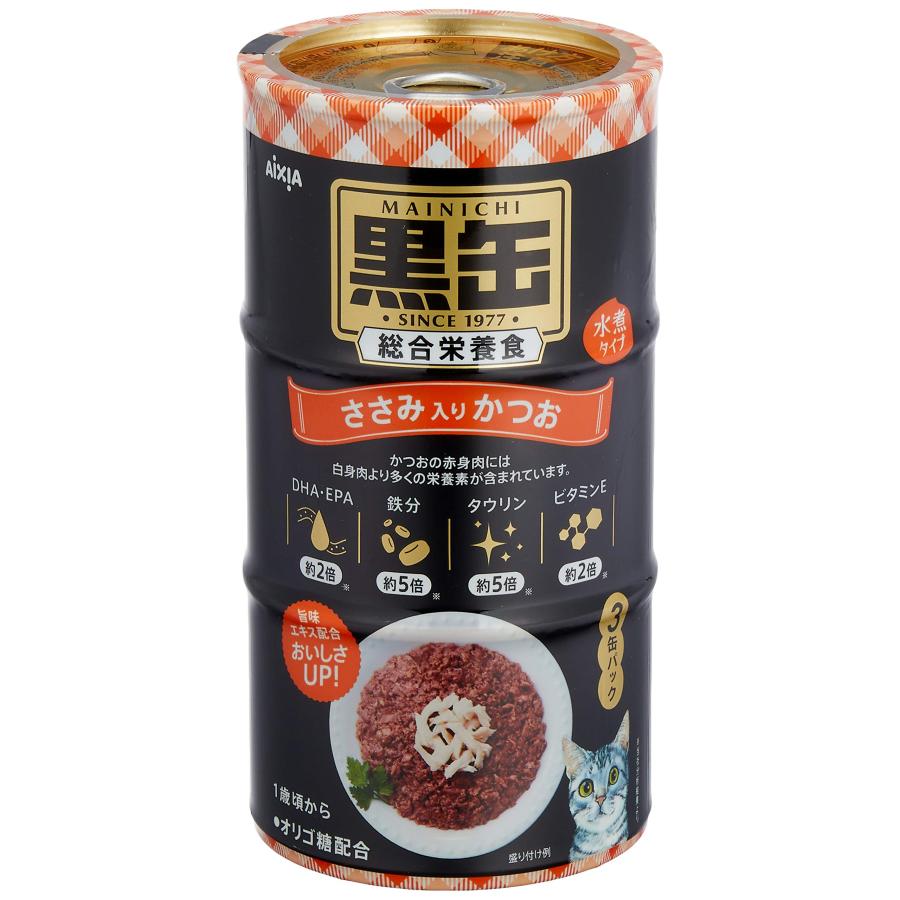 黒缶 毎日黒缶3P ささみ入りかつお 160g×3缶パック×3個入り : ペンギン