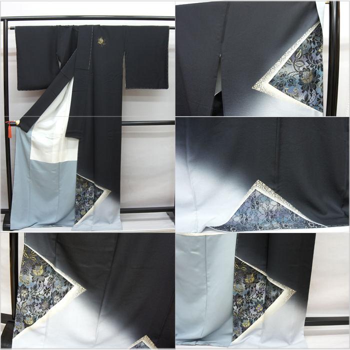 クリーニング済み！正絹訪問着 グレー 花柄 美しいグラデーション