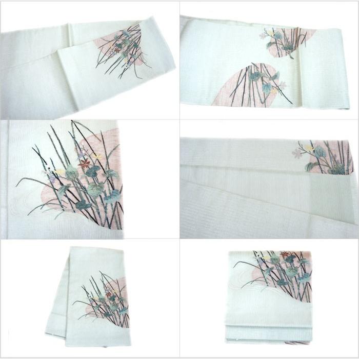 中古 良品 袋帯 夏帯 正絹 グリーン系 刺繍 : オバタ質店オンライン