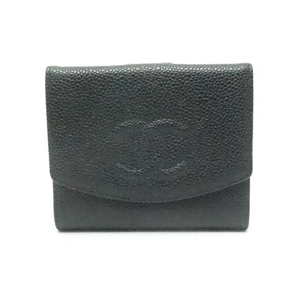 CHANEL 中古 良品 CHANELシャネル 二つ折り財布 キャビアスキン 