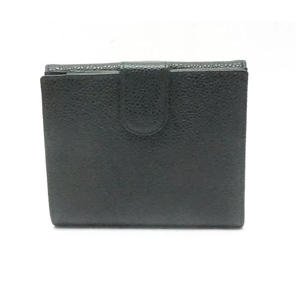中古 良品 CHANELシャネル 二つ折り財布 キャビアスキン ブラック ココ 
