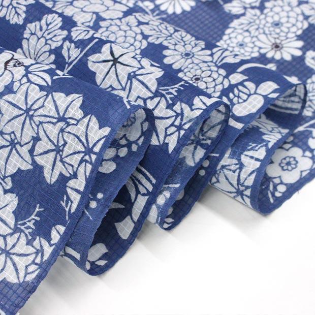 日本橋竺仙 薊夏花 ブルー綿紅梅反物新品 レア柄 竺仙ゆかた 綿紅梅/ブルー 花丸 24-5005 浴衣反物 送料無料 : お