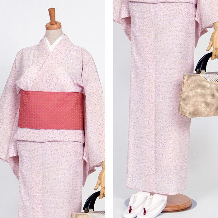 サマーセール　8月31日まで　シルック　薄いピンク 花の枝模様 小紋着物 シルック 薄いピンク 花の枝模様 小紋着物 - メルカリ
