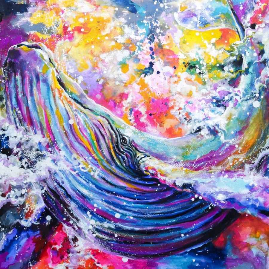 水晶絵アートパネルクジラくじら鯨クリスタル絵画アート海壁掛け