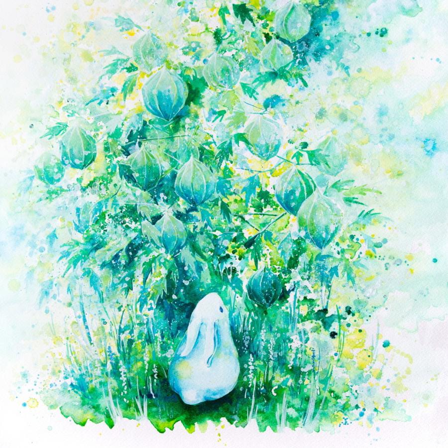 作品 : 軸色 絵 絵画 うさぎ ウサギ 兎 縁起絵 風景画 アート 水彩画 