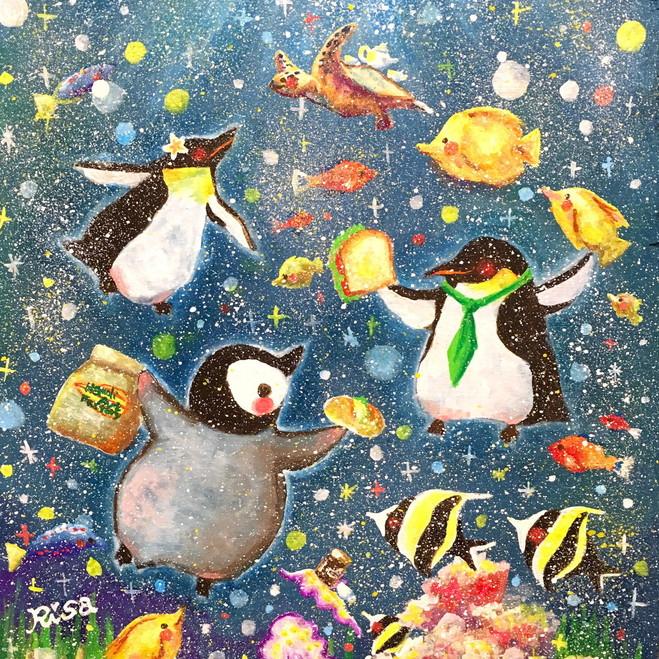 作品 : 飛べない鳥は 泳げる鳥 絵 絵画 ぺんぎん ペンギン 30cm×30cm 縁起絵 水彩画 アート アートパネル 送料無料 インテリア ロココロ  画家 : 高井 りさ｜obeolysco｜07