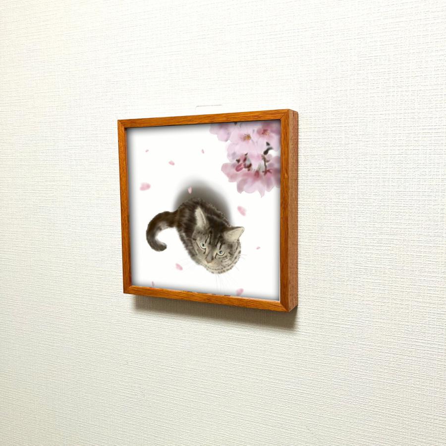 作品 : 桜と猫 絵 絵画 猫 ねこ ネコ キャット 動物 縁起絵 アート 30cm×30cm アニマル 送料無料 インテリア 雑貨 大きい ロココロ  画家 : rune｜obeolysco｜05