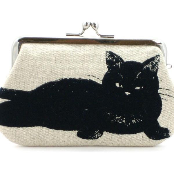 ねこ がま口 メンズ レディース 黒猫 長財布 小銭入 和柄