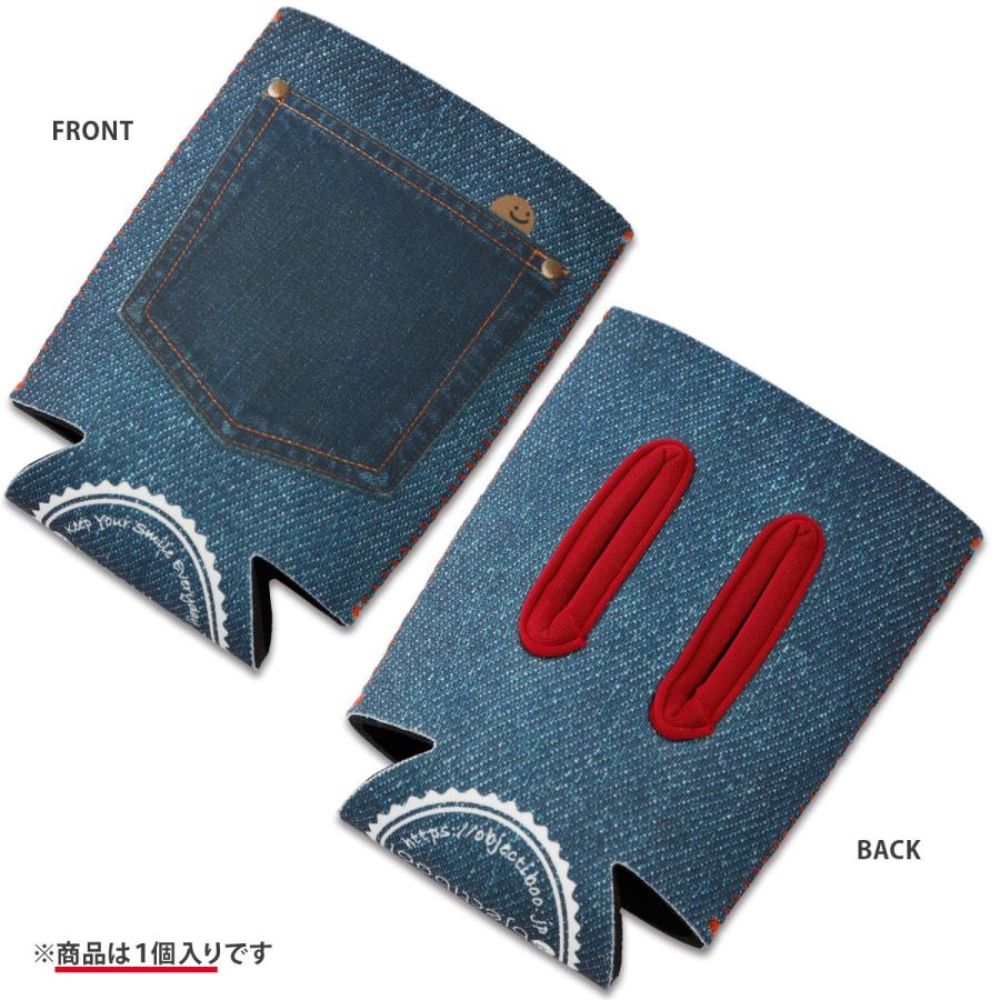 通せるクージー 350 "hide & seek" デニム x レッド by Objectiboo! (オブジェクティブー)｜アウトドア キャンプ 缶ホルダー 缶カバー |  | 01