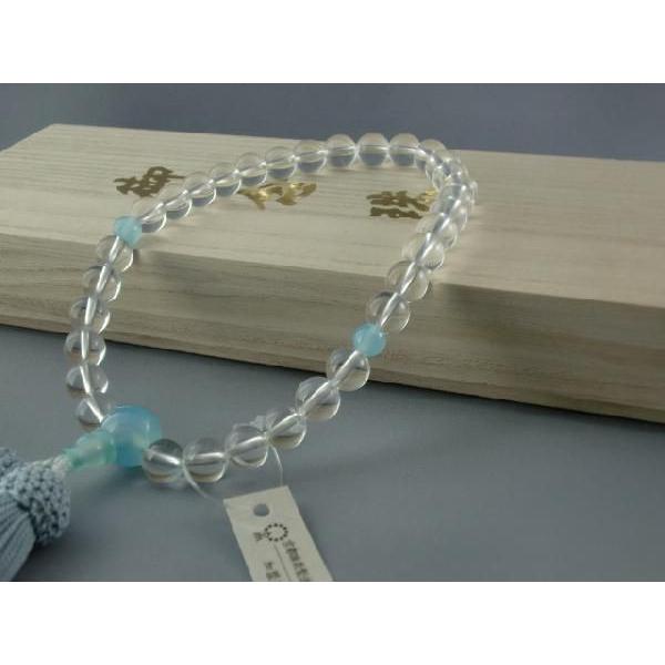 A級本水晶 シーブルーカルセ入り【数珠・女性用】 - 数珠 
