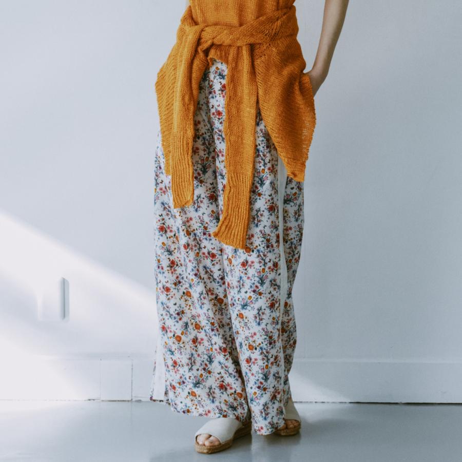 MEYAME（メヤメ） MEYAME / SIDE LINE WIDE PANTS (FLOWER) WHITE