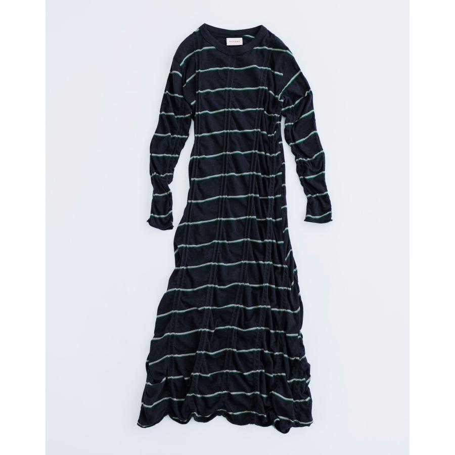 MEYAME（メヤメ） TUCKED JACQUARD BORDER DRESS HEATHER GREY タック