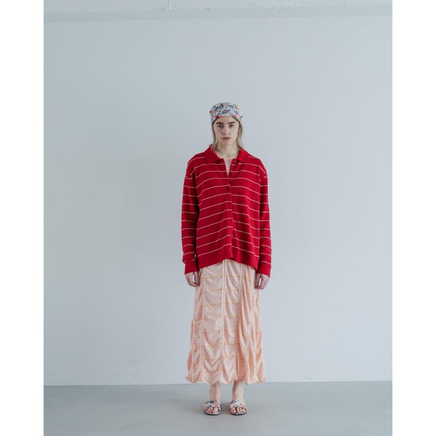 MEYAME（メヤメ） TUCKED JACQUARD BORDER DRESS PINK タック 