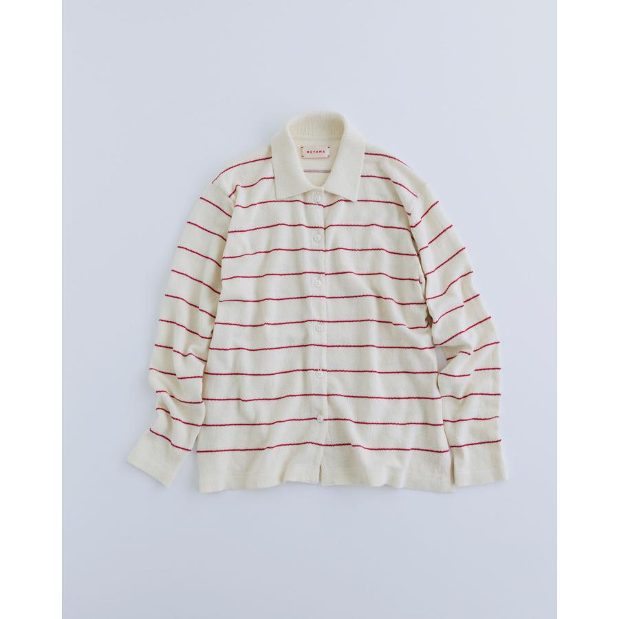 MEYAME（メヤメ） BORDER COTTON KNIT CARDIGAN WHITE ボーダー