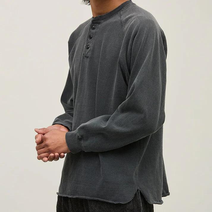 REMI RELIEF SP加工8/天竺ラグランヘンリーロンT(無地) BLACK Tシャツ