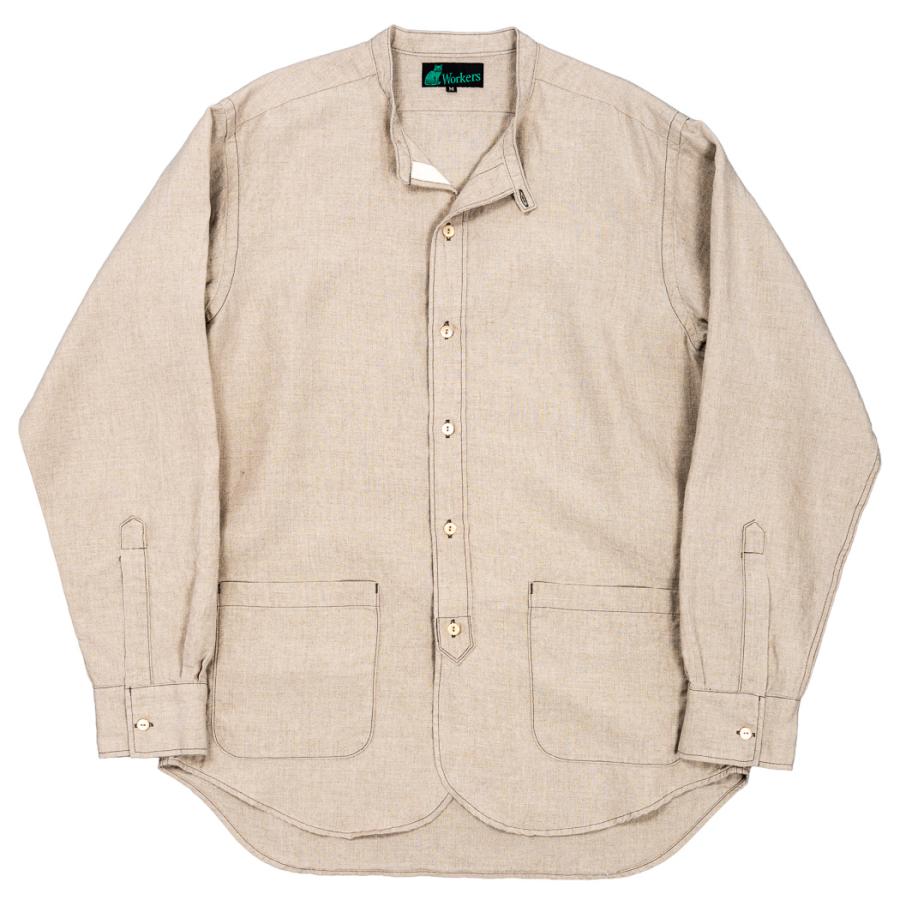 WORKERS ワーカーズ Band Collar Shirt, Ecru Linen バンドカラー