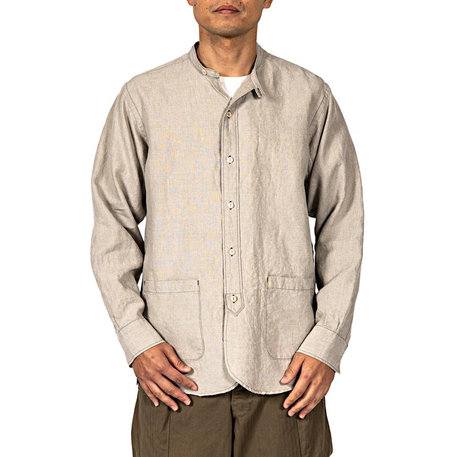 WORKERS ワーカーズ Band Collar Shirt, Ecru Linen バンドカラー