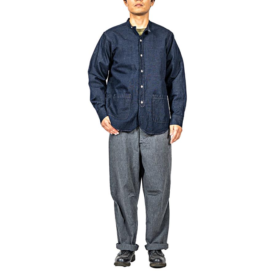 45R コットンバンドカラーシャツ インディゴ染め 予約商品 WORKERS ワーカーズ Band Collar Shirt, Indigo Cotton Linen
