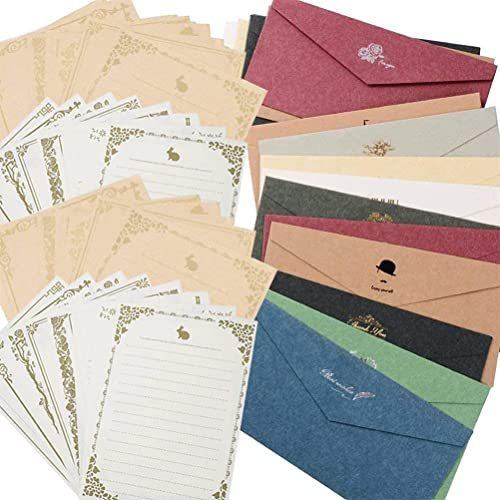 レターセット 封筒 枚 便箋 24枚 シンプル アンティーク メッセージカード 封筒付 グリーティングカード